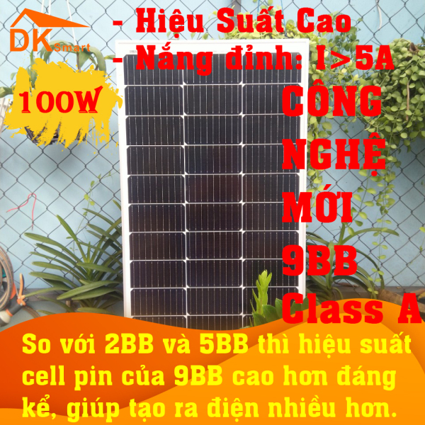 [HCM] [CÔNG NGHỆ MỚI NHẤT 9BB] Tấm pin năng lượng mặt trời MONO 100W, HIỆU SUẤT CAO, tặng kèm jack mc4