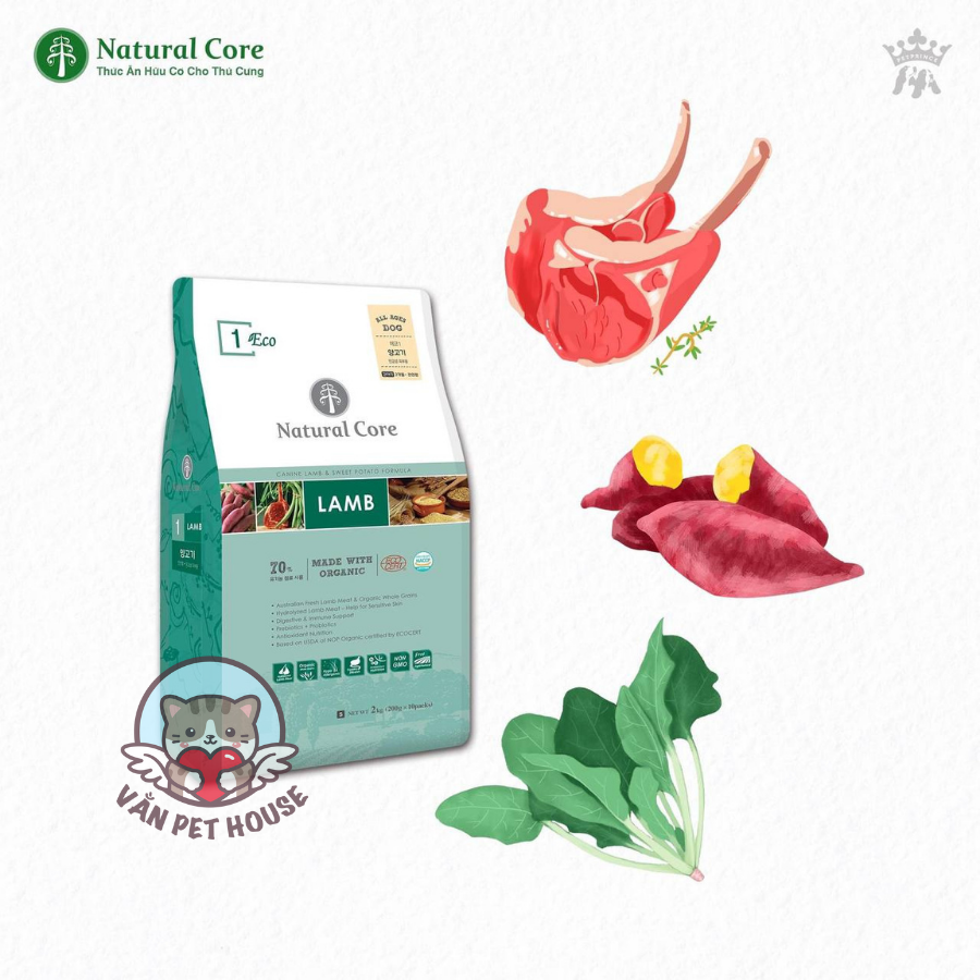 Hạt Hữu Cơ Cho Chó Natural Core Cao Cấp Vị Cừu Lamb 1KG