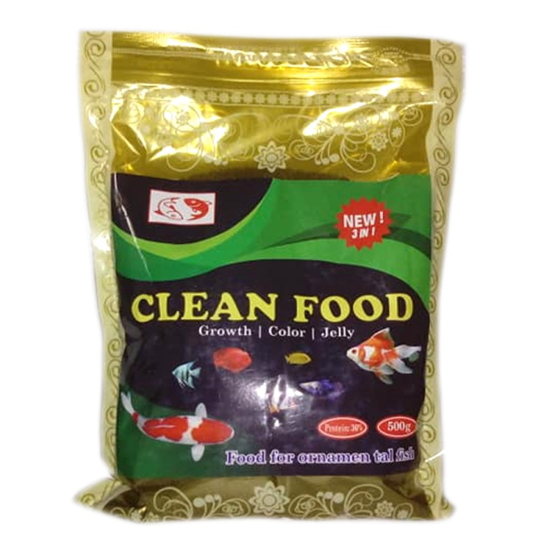 Thức ăn cho cá CLEAN FOOD dùng cho các loại cá kiểng, cá rồng, cá koi, hồng két.. loại 500gr/gói hạt to