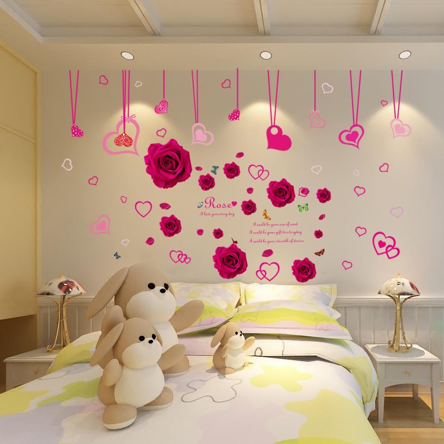 [HCM]DECAL DÁN TƯỜNG DÂY LEO TRÁI TIM VÀ HOA HỒNG