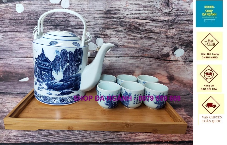 Bộ ấm tích hãm chè xanh loại 1.5L kèm 6 chén đồng bộ (không khay)