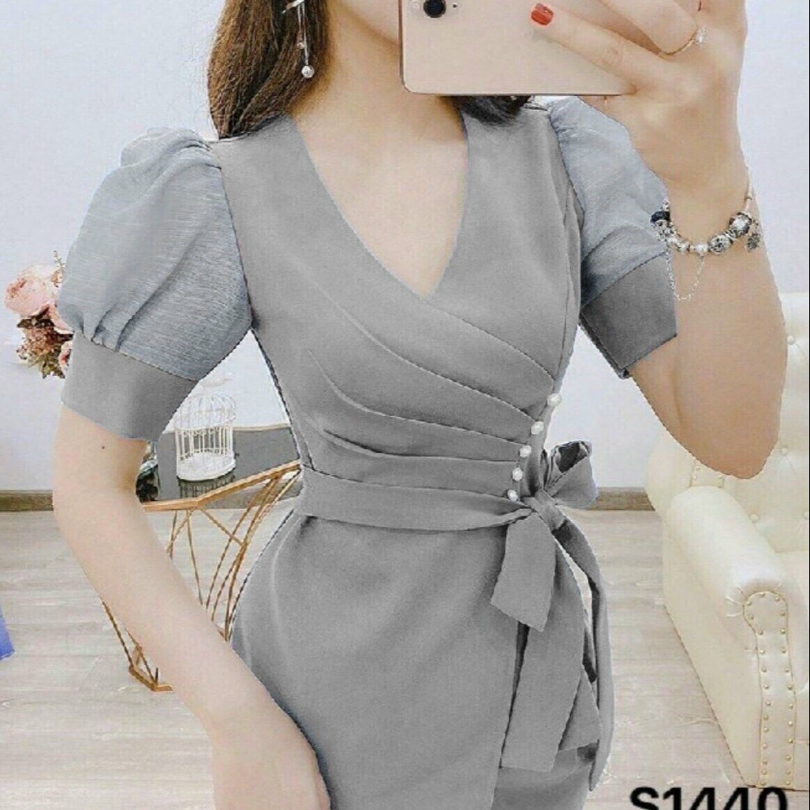 [HCM]SÉT BỖ EO CÀI NƠ ĐÍNH CƯỜM EO THỜI TRANG THANH LỊCH
