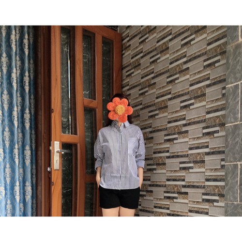 Áo sơ mi Oversize sọc dọc phối túi sọc ngang đen