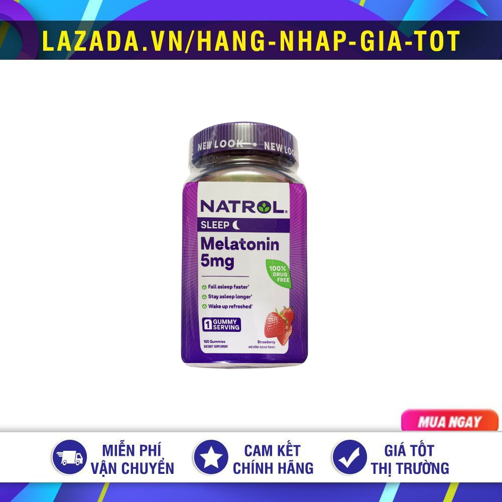 Kẹo ngủ Natrol Sleep Melatonin 5mg (180v) Hương Dâu Giúp Ngủ Ngon  01/2026 (Hũ) - Hàng mỹ