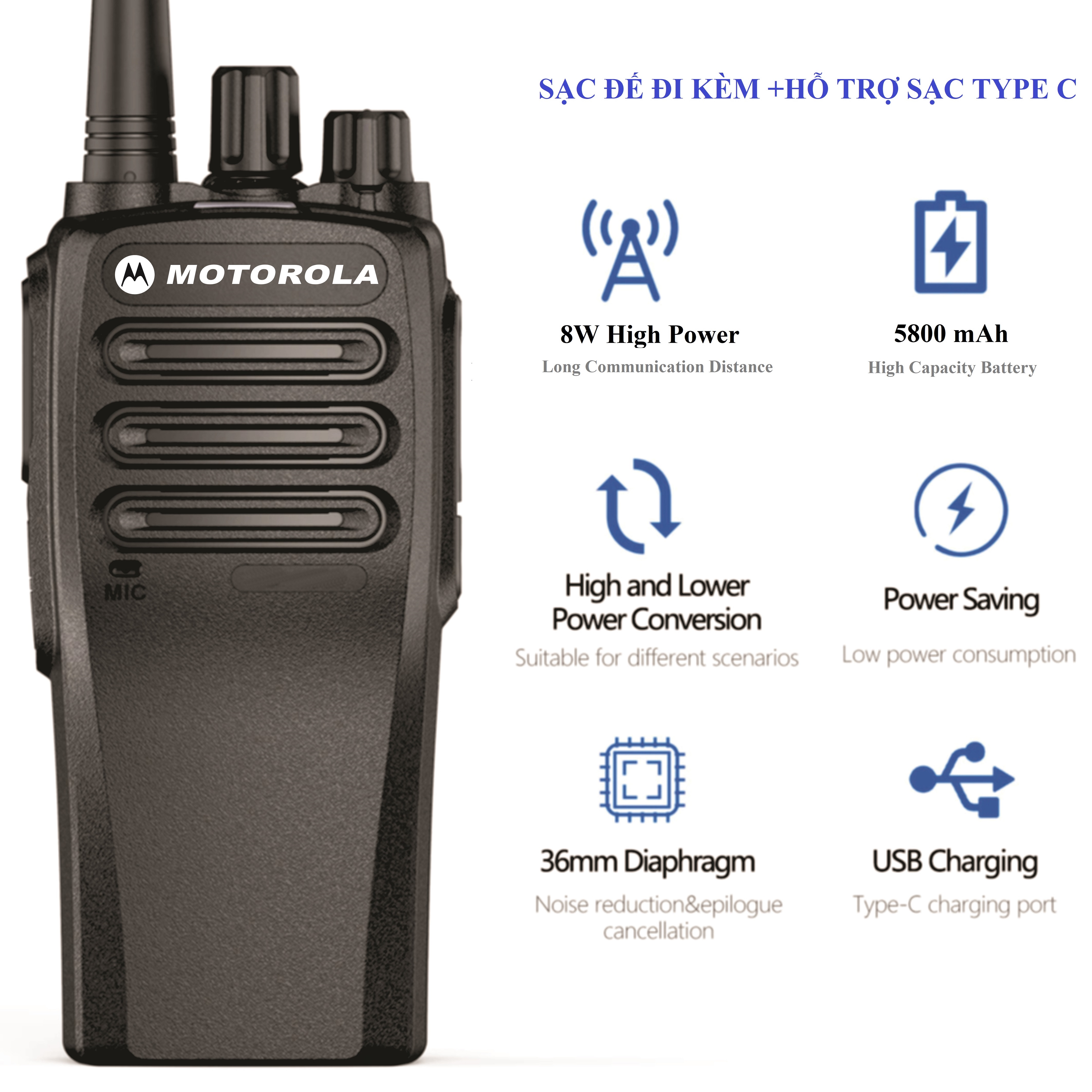 Bộ 5 Bộ đàm công suất lớn Motorola VX3688 (8W siêu mạnh, loa to, cự ly liên lạc vượt trội, giá siêu rẻ trong phân khúc)