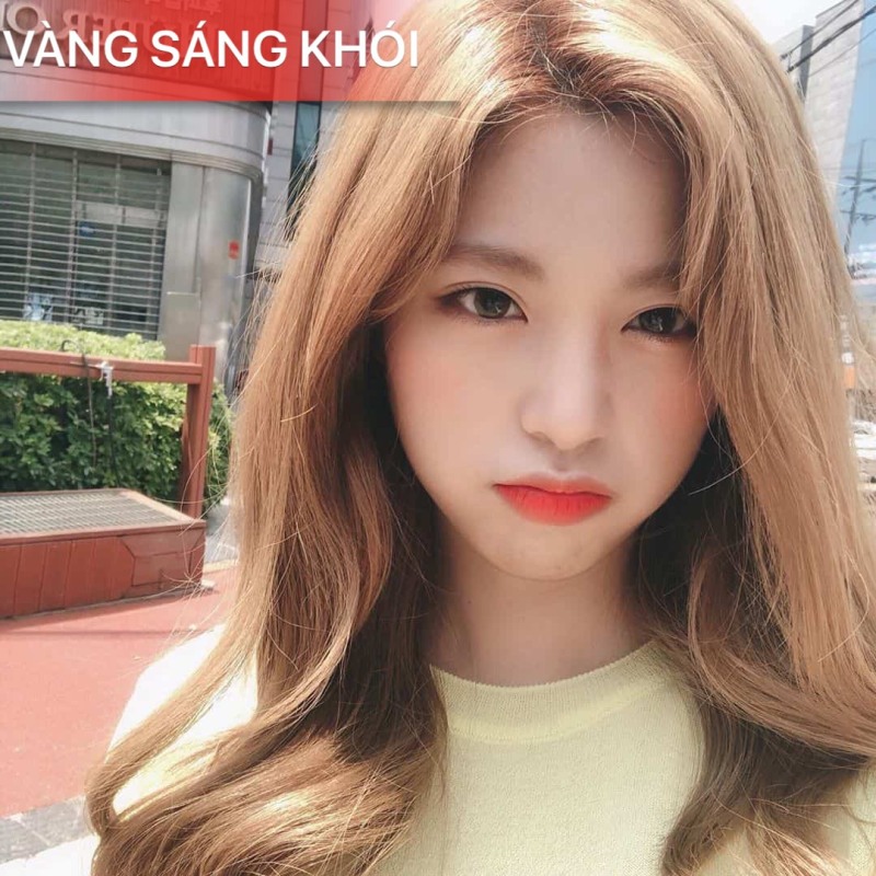 Thuốc nhuộm tóc màu Vàng khói cực sáng + Tặng trợ nhuộm, gang tay giá rẻ