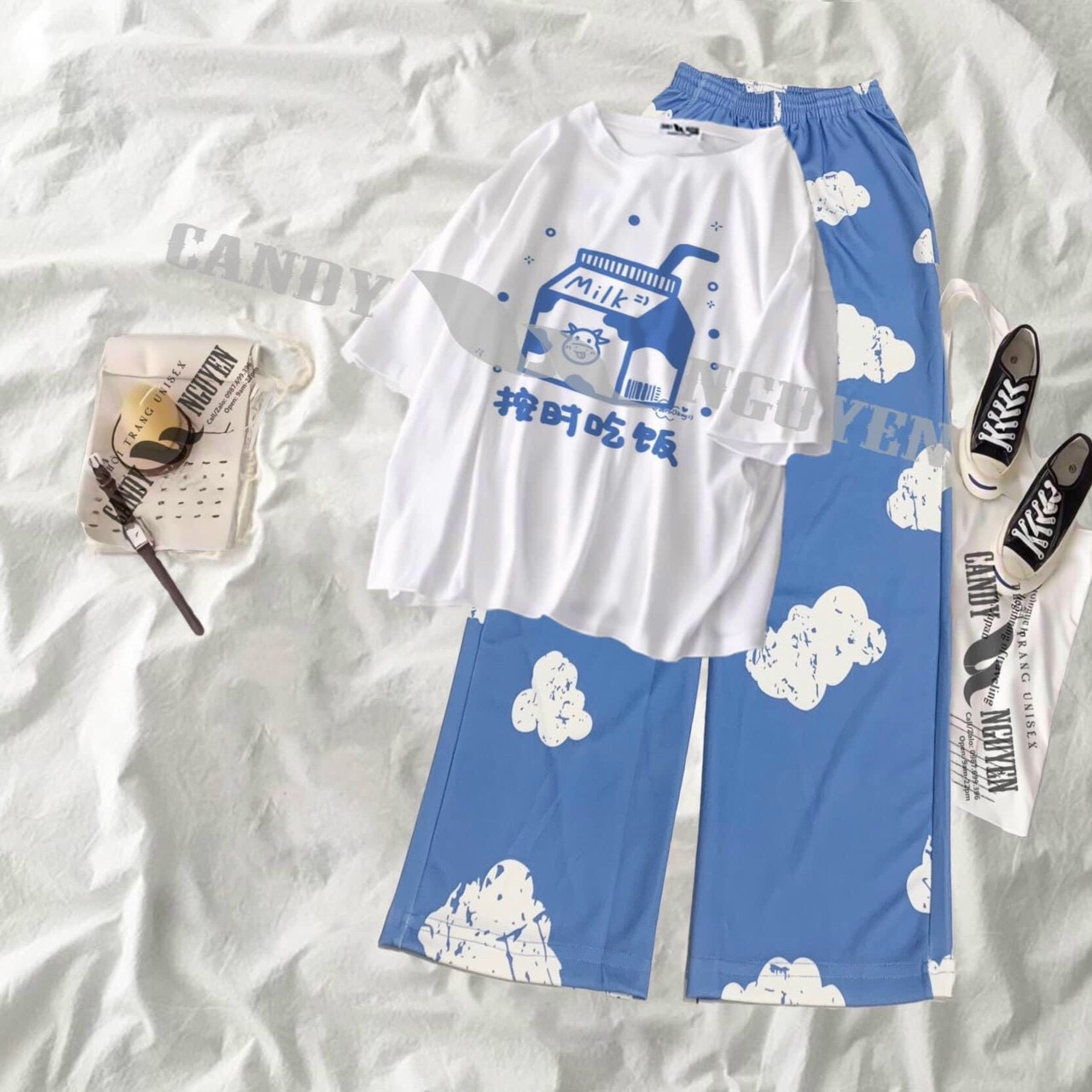 Đồ Bộ Cotton Mặc Nhà Hình Thú Quần Ống Rộng Siêu Dễ Thương , Đồ Bộ Ống Rộng Hot Trend Hàn Quốc , Đồ Bộ Mặc Nhà Hoạt Hình Dễ Thương TTSLB0115