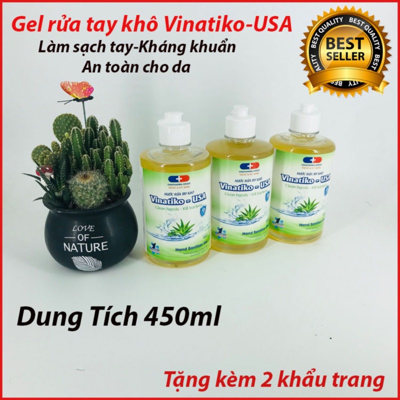 {450ml} Gel rửa tay khô Vinatiko bảo vệ khỏi vi khuẩn virus ngăn ngừa dịch bệnh dung tích lớn nhập khẩu