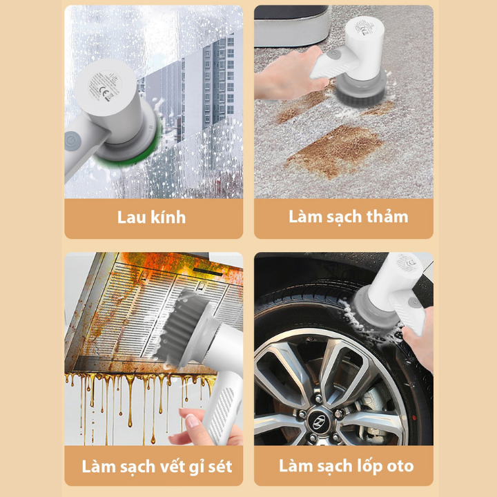 Chổi điện cọ nhà vệ sinh cầm tay đa năng mini Xiaomi Xiaoda - công suất lớn 10W chà bồn cầu sạc pin dễ dàng thay thế 5 đầu