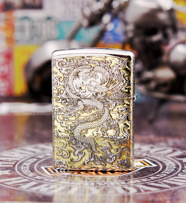Bật lửa Zippo khắc Rồng châu Á bản tiêu chuẩn mạ Chrome
