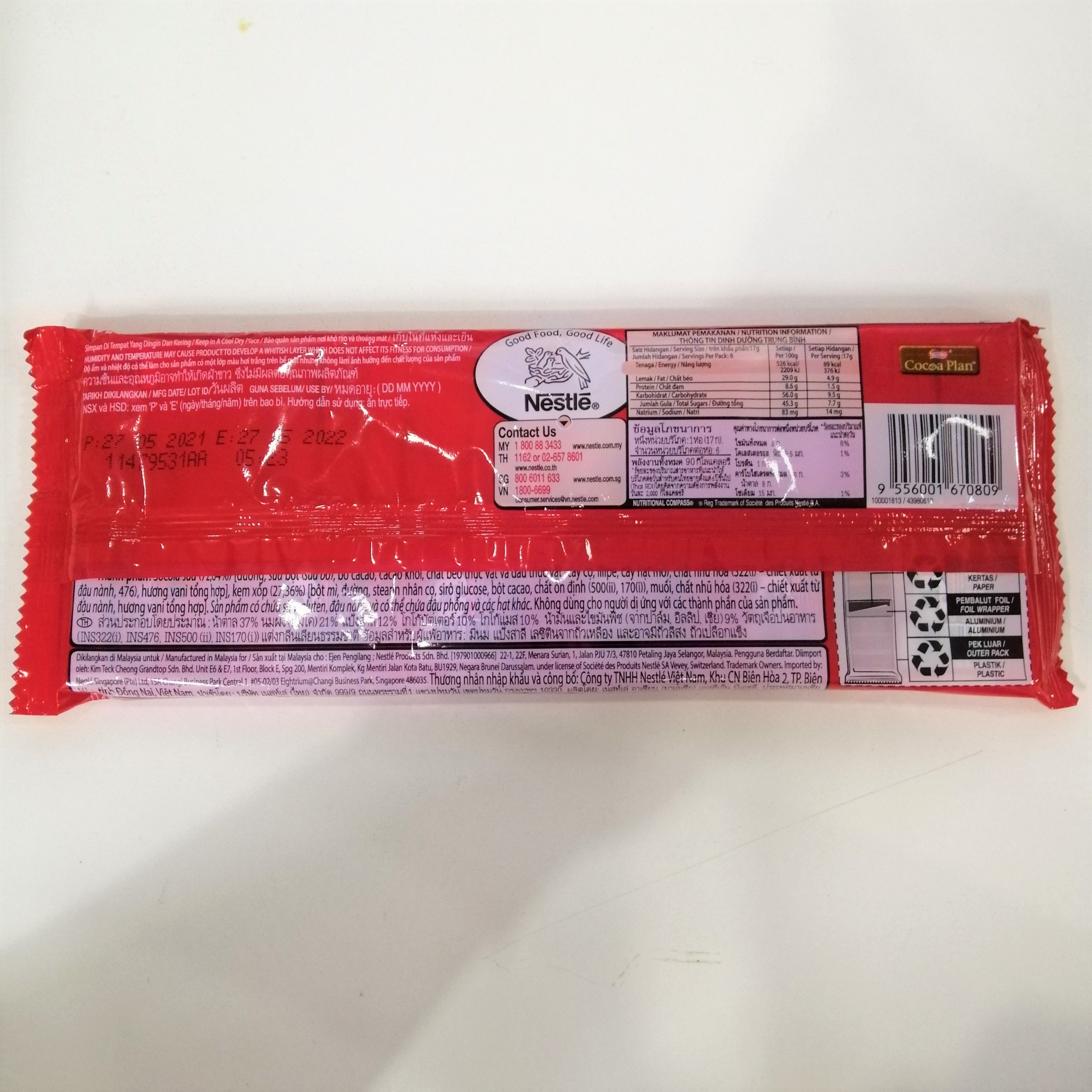 Sôcôla Nestlé KitKat 2F Thái Lan (Vỉ 6 thanh x 17g)