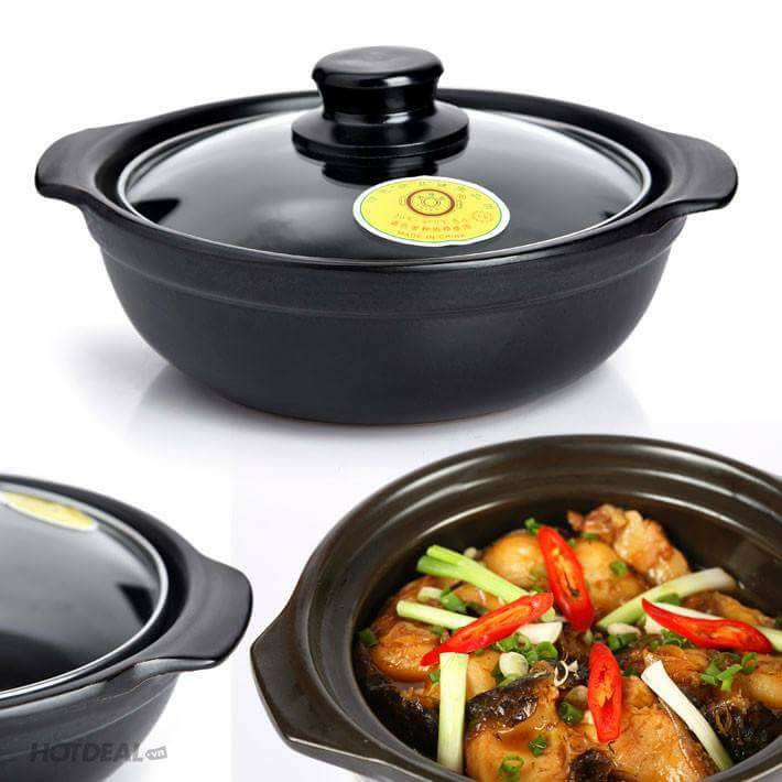 Nồi đất kho thịt cá có nắp kính kiếng ( Size 1 lít / 1.5 lít / 2lít / 2.5lít / 3lít ) - Nồi đất kho tộ kho thịt cá