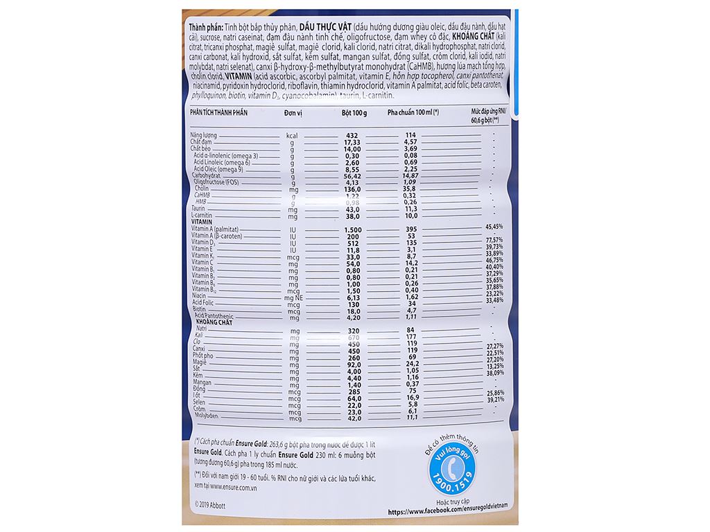 Sữa bột Ensure Gold hương lúa mạch lon 850g