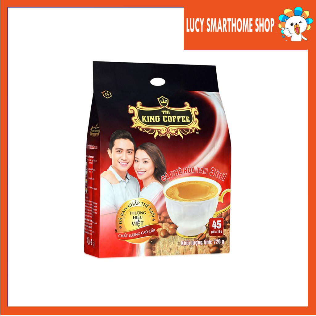 Cà Phê sữa (ít sữa) Hòa Tan 3IN1 KING COFFEE – Túi 45 gói x 16g – Từ hạt café Arabica và Robusta – King Coffe – top1shop