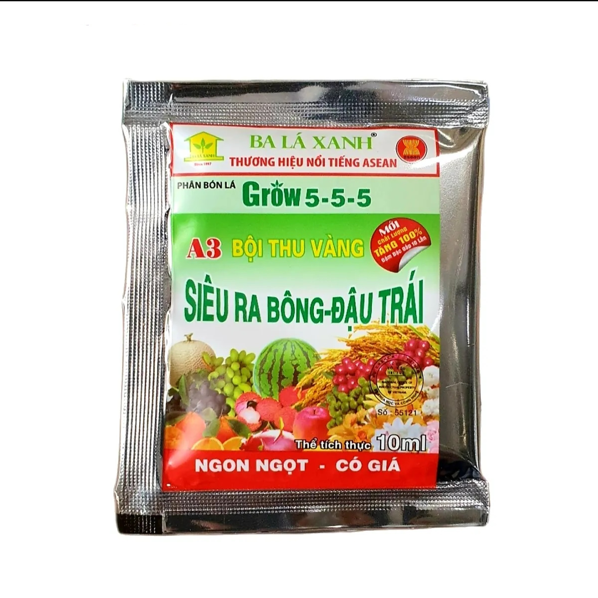 Phân Bón Lá Siêu Ra Bông Đậu Trái Ba lá Xanh gói 10ml, tạo mầm hoa cực mạnh