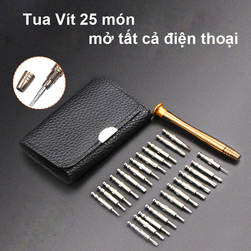 Bộ tua vít đa năng 25 đầu vít in 1 dùng sửa chữa điện thoại, đồng hồ đeo tay máy tính laptop, đồ điện tử,hộp dựng ví da