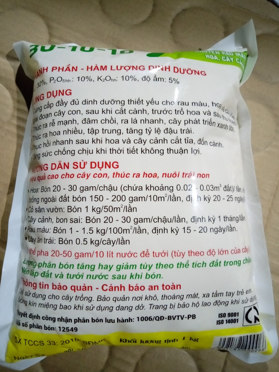 NPK ĐẦU TRÂU 30-10-10 1KG
