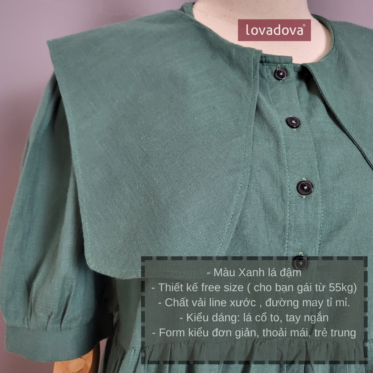 Đầm kiểu nữ màu xanh - Lovadova 22D09C001