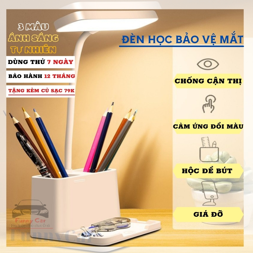 [HOT2021 - QUÀ TẶNG 79K] Đèn học để bàn thông minh, đèn học chống cận cho bé bảo vệ mắt có cảm ứng đổi màu và bộ lọc ánh sáng xanh Funny Car. TẶNG KÈM 1 CỦ SẠC 79K, Bảo hành 12 tháng lỗi 1 ĐỔI 1