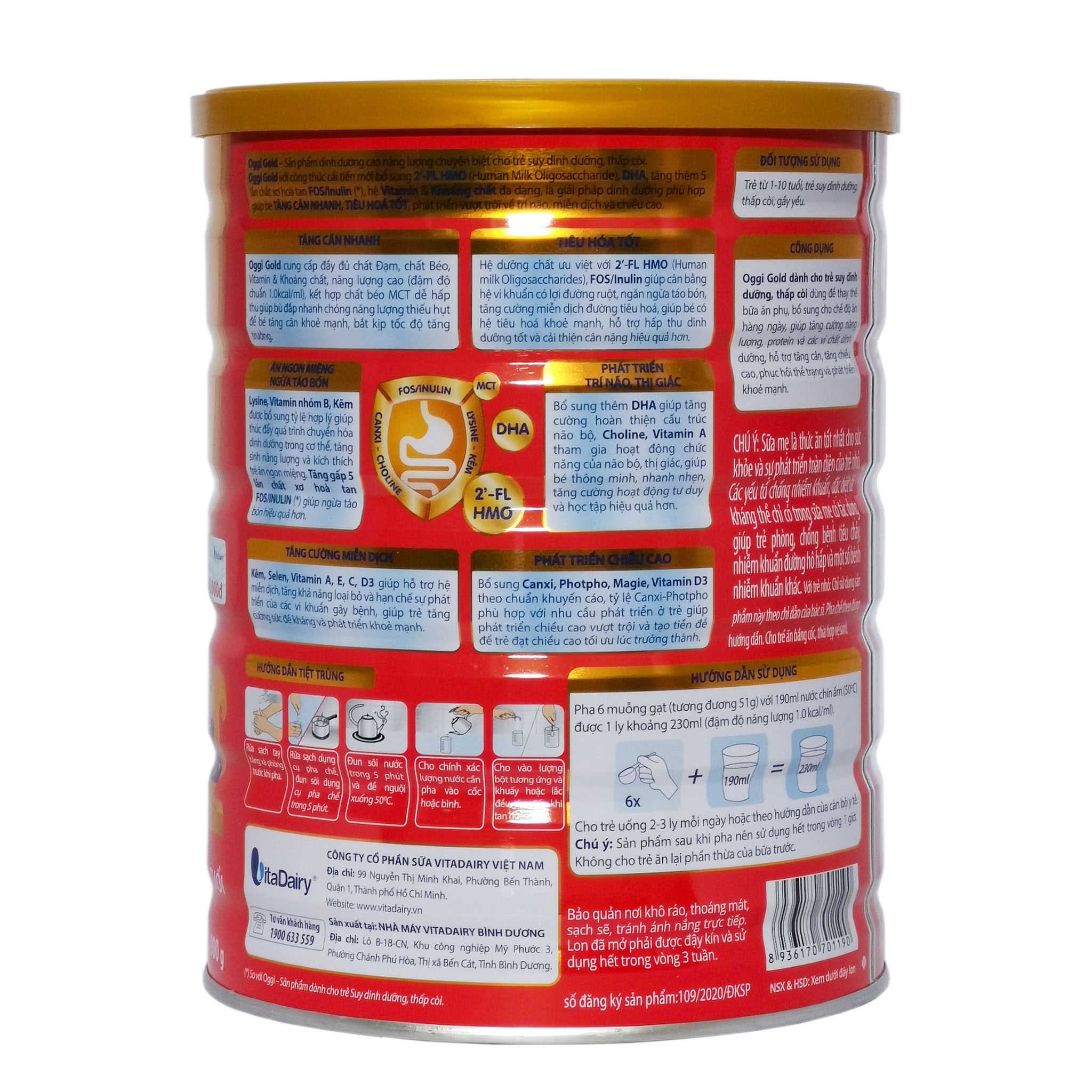 Sữa Bột VitaDairy Oggi Gold Hộp 900g (Sản phẩm dinh dưỡng cho trẻ SUY DINH DƯỠNG, THẤP CÒI, từ 1~10 tuổi)
