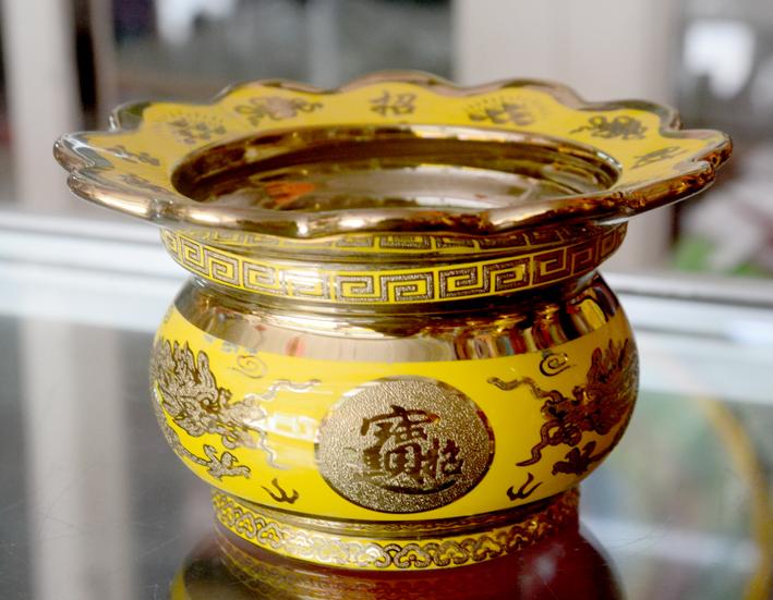 Lư hương thờ cúng rồng vàng 3D-có khay hứng tàn nhang