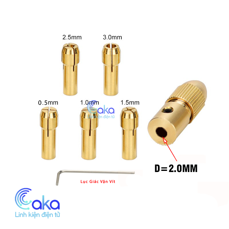 Bộ đầu kẹp mũi khoan mini trục 2mm