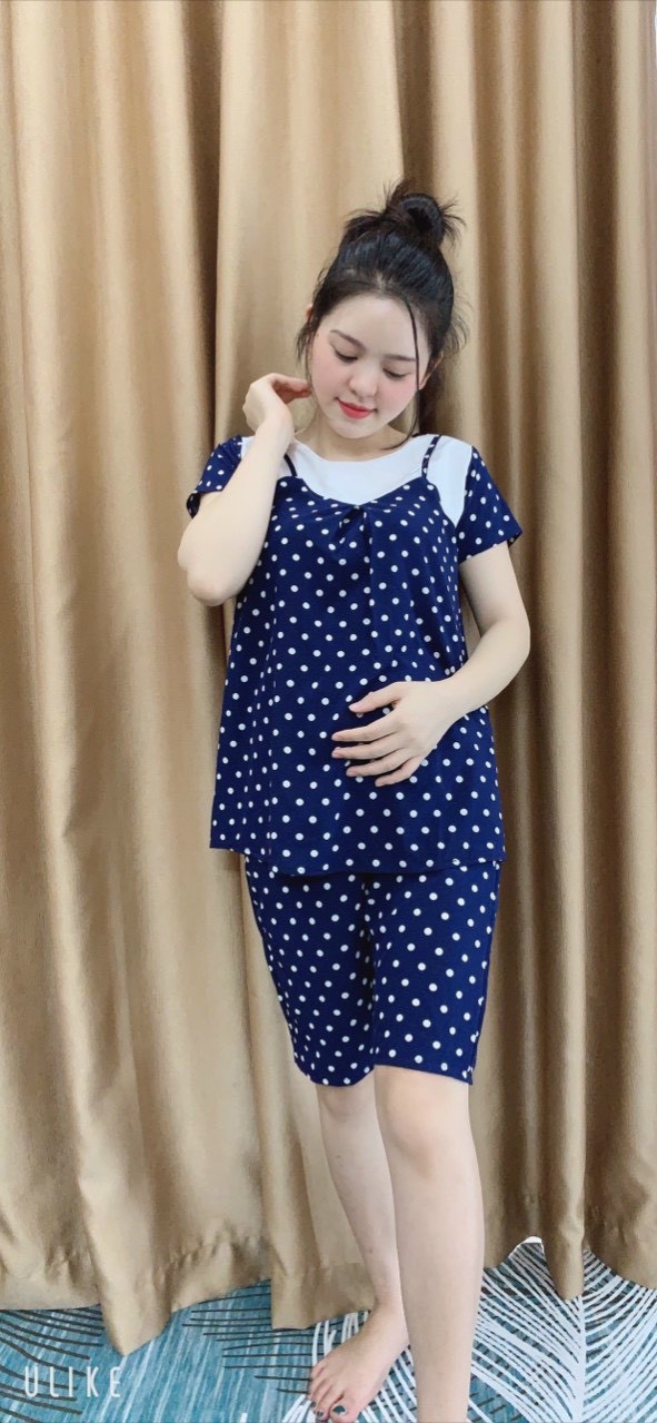 Bộ đồ bầu lửng đẹp-bộ đồ bầu chấm bi thời trang