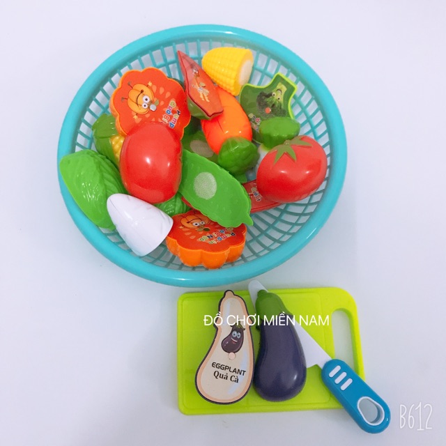 Rỗ đồ chơi cắt thái hoa quả rau củ trái cây dành cho bé thích nấu ăn làm đầu bếp giúp bé học tiếng anh