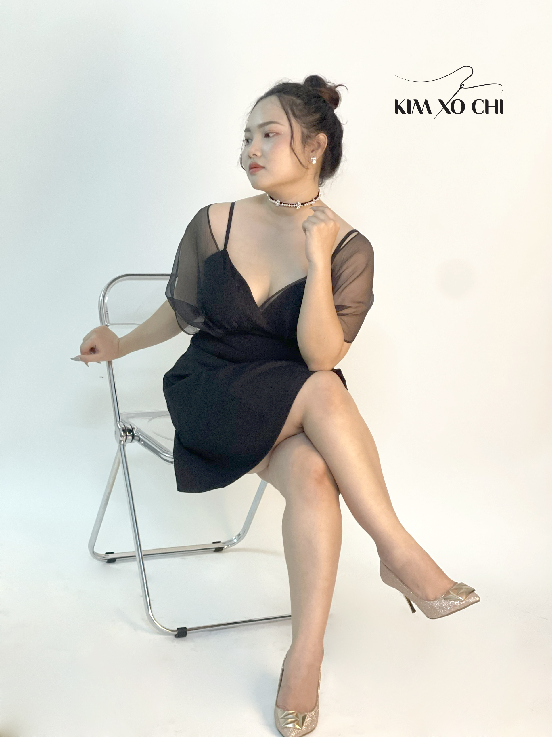 Đầm bigsize dây phối voan màu đen