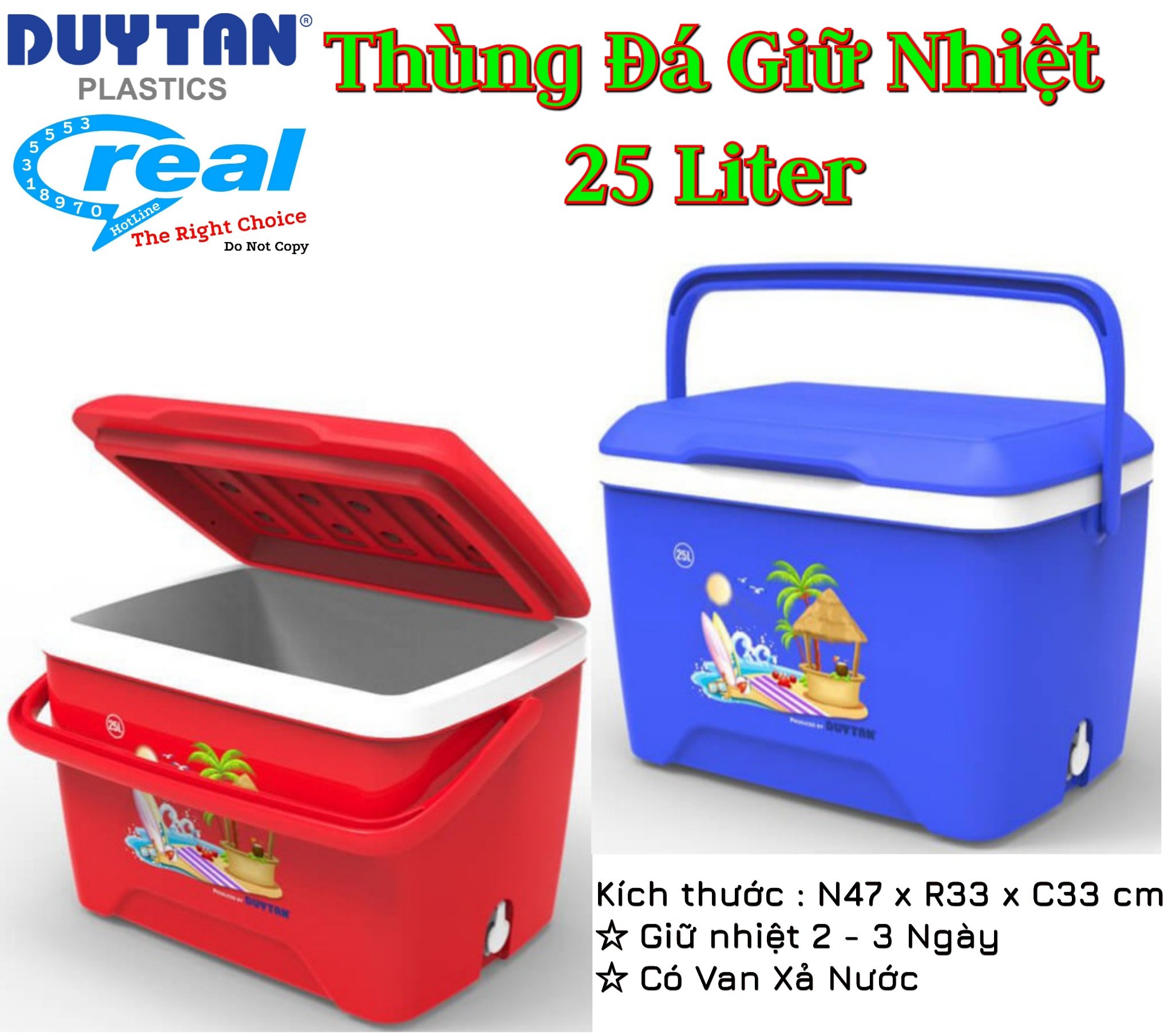 Thùng đá giữ nhiệt 25 Liter nhựa duy tân ,thùng đá nhựa duy tân du lịch có quai xách