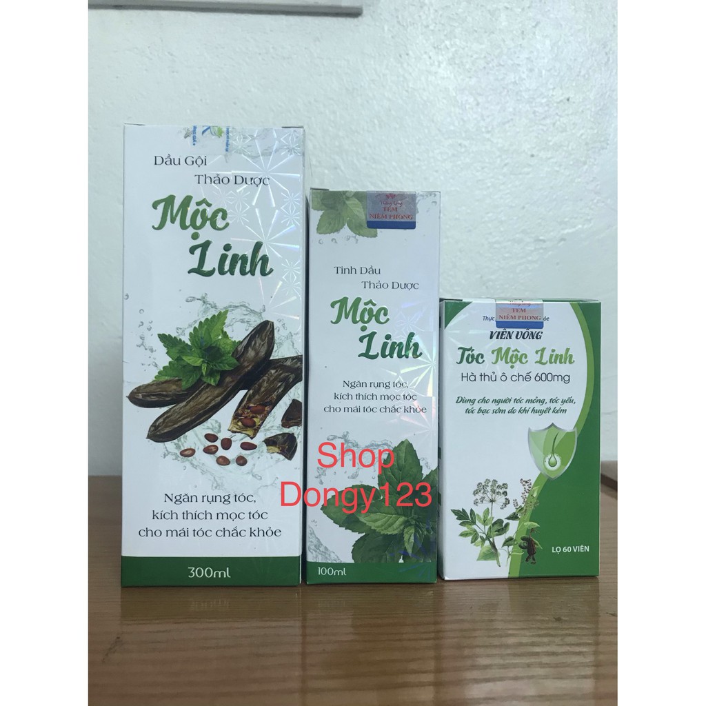Bộ liệu trình tóc mộc linh: 1 dầu gội, 1 tinh dầu xịt và 1 viên uống mộc linh