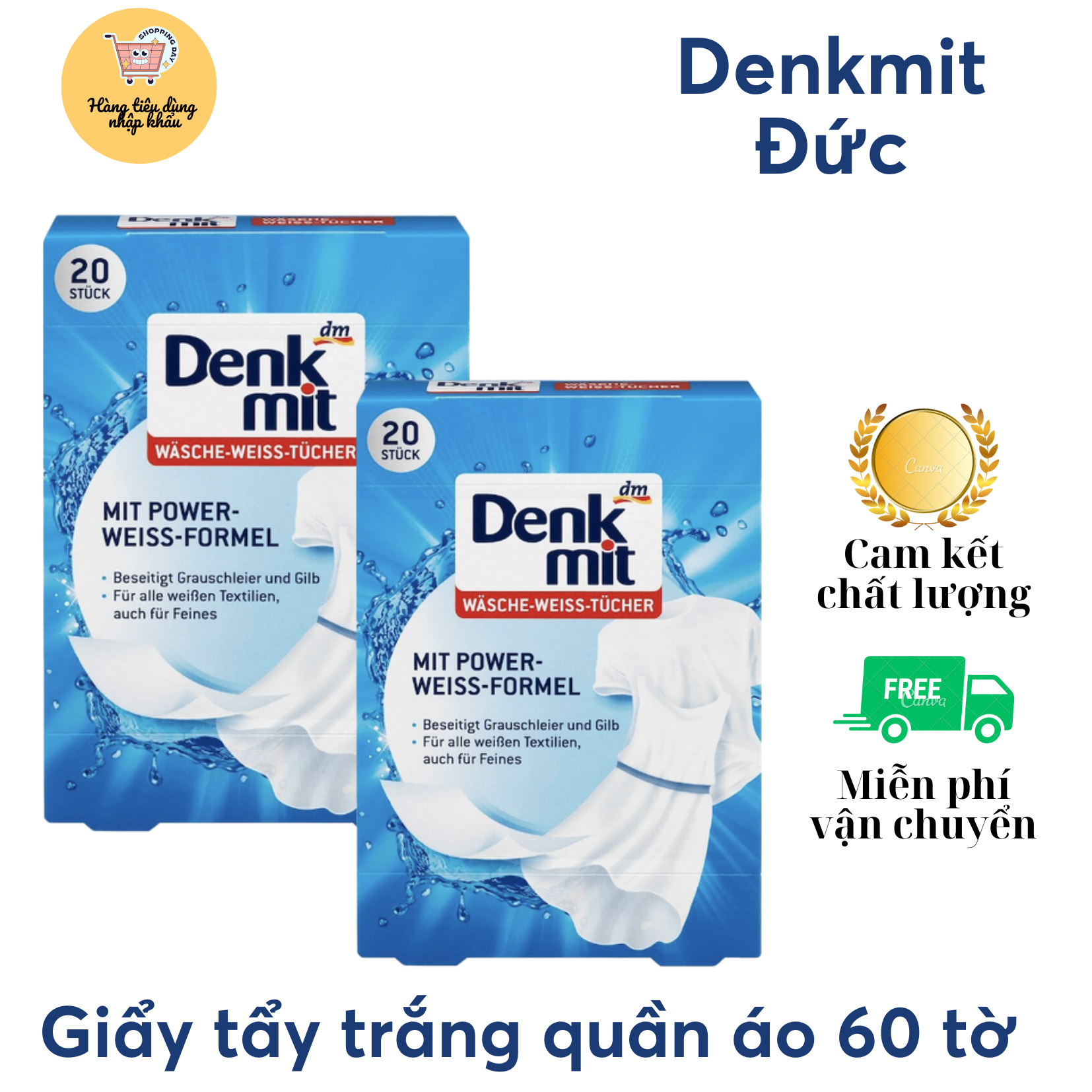 Giấy tẩy trắng quần áo denkmit hộp 20 tờ hàng đức