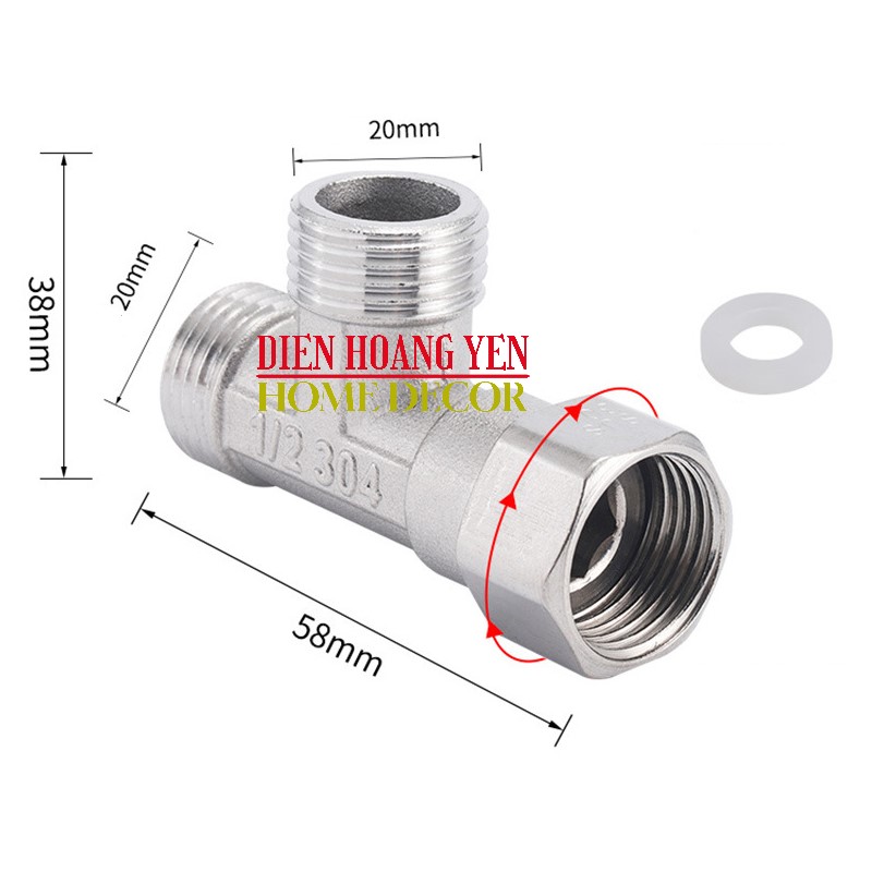 Tê cầu inox 304 không gỉ chia nước bồn cầu và vòi xịt