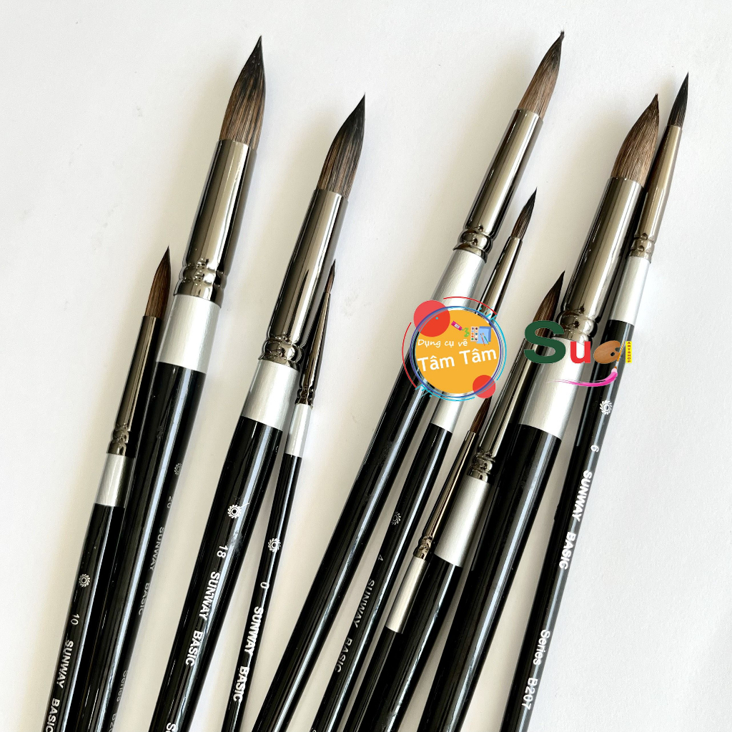 -Cọ đầu nhọn lông sóc B207, Sunway B207 Lông Sóc (Bán lẻ theo size) Tâm Tâm - Sugi Art