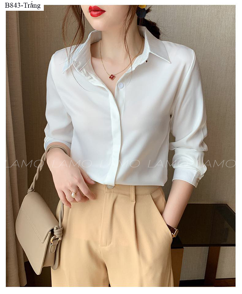 B843 ÁO SƠ MI LỤA NGỌC ĐÍNH NÚT NGỌC