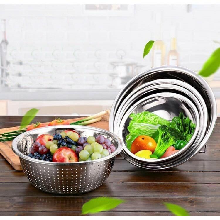 Set 5 Món 4 Chậu Và 1 Rổ Inox