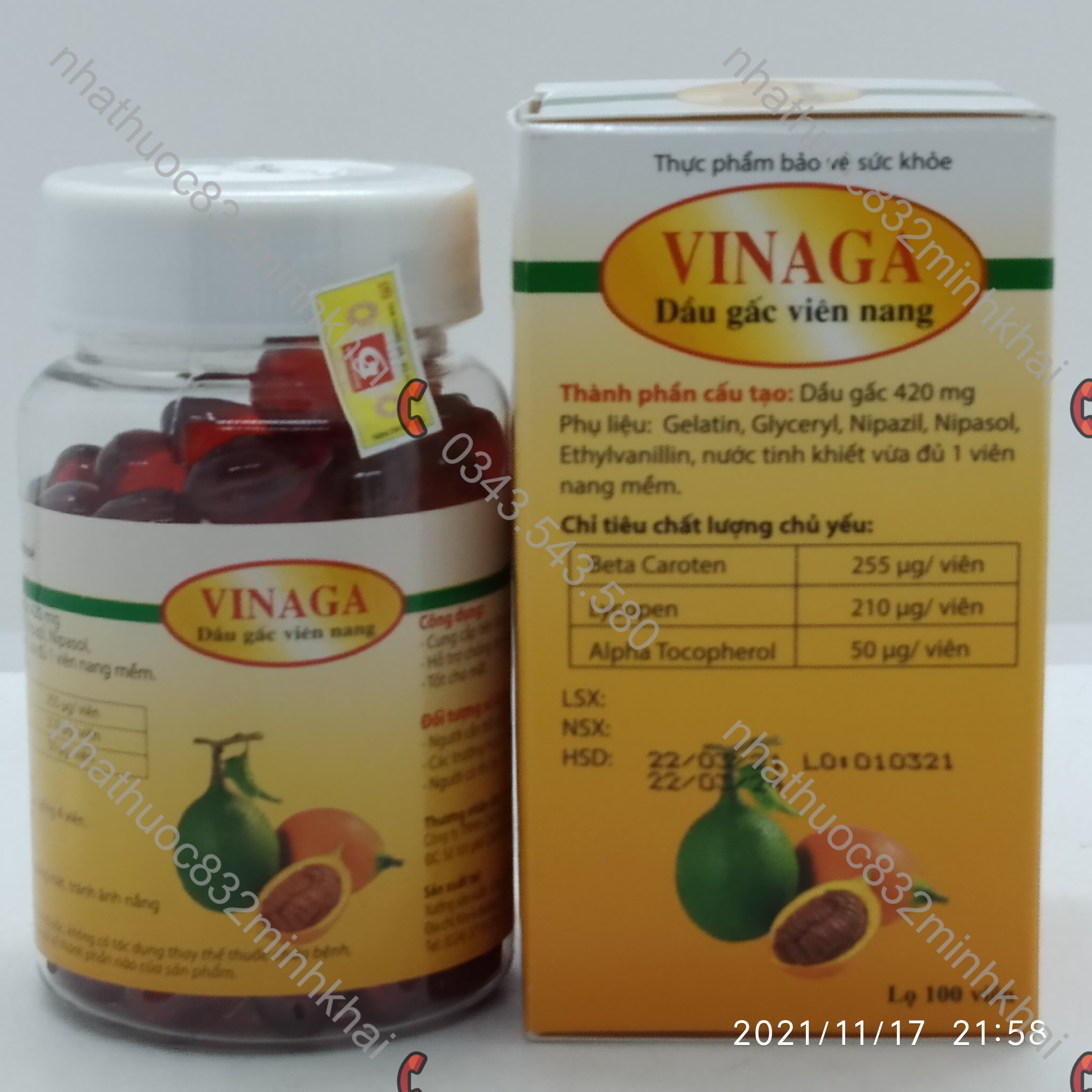 VINAGA Dầu gấc viên nang 100 viên