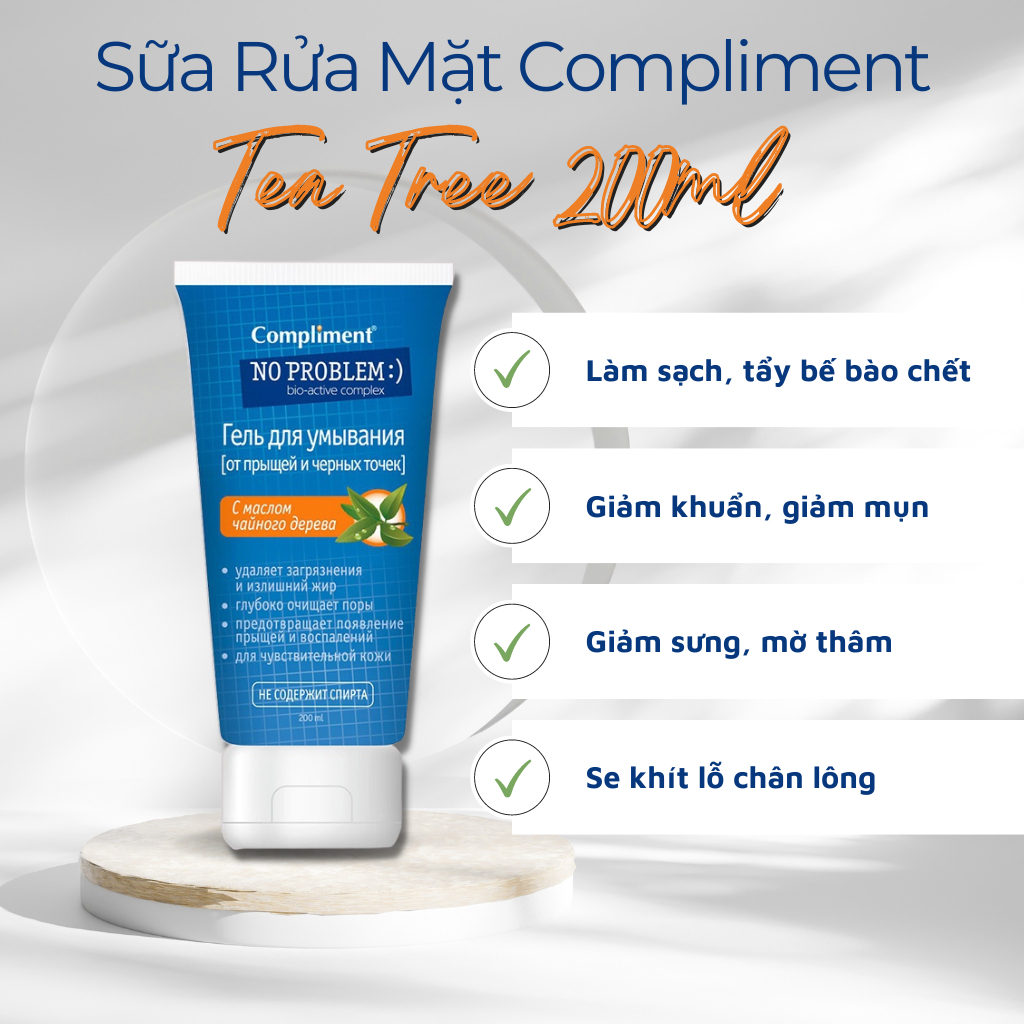 Sữa Rửa Mặt Ngừa Mụn Compliment No Problem Tea Tree Cho Mọi Loại Da 200ml - Vạch Cam