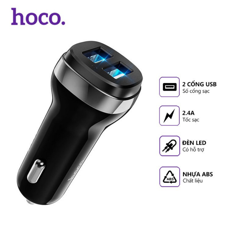 Cóc sạc xe hơi 2 cổng usb hoco z40 - 12w