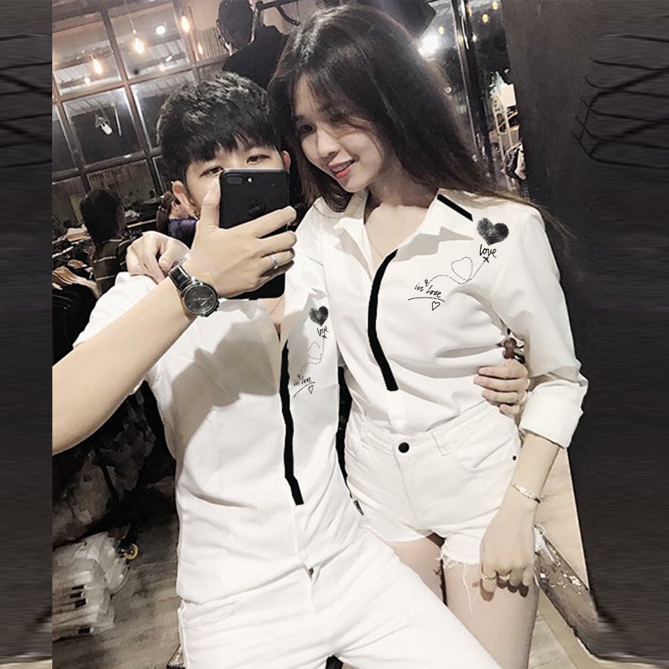 Áo sơ mi đôi chữ love siêu cá tính | sơ mi cặp nam nữ giá rẻ | hàng đẹp smc54