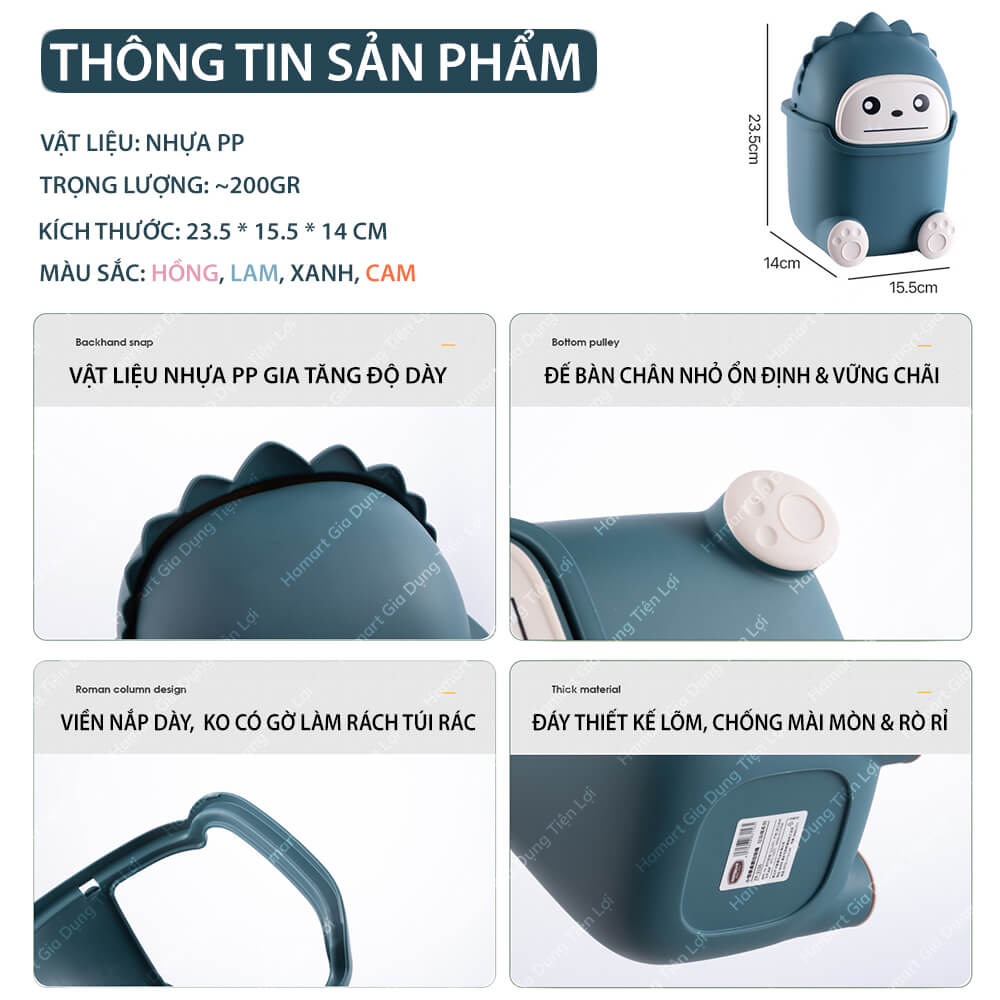 Thùng Rác Mini Để Bàn YBS Thùng Rác Nhỏ Cute Có Nắp Đậy Tiện Lợi 3 Màu Lựa Chọn