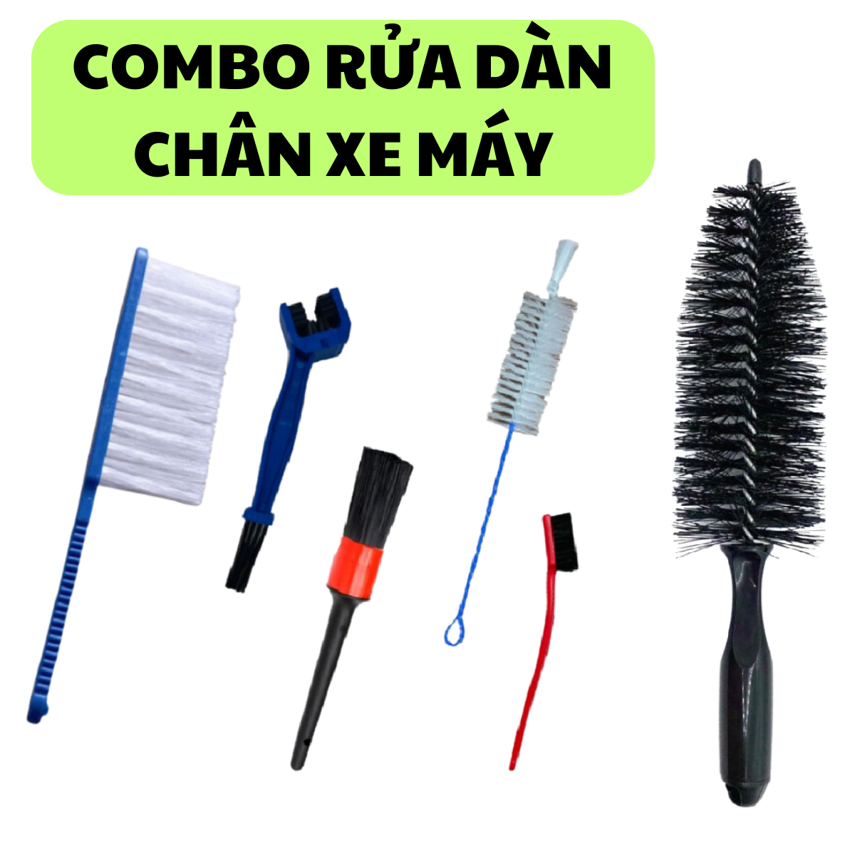 Bộ dụng cụ rửa dàn chân , rửa xe máy tại nhà gồm (cọ bút, cọ râu, bàn chải sên, bàn chải cước, bàn chải nhỏ cọ lazang dài)