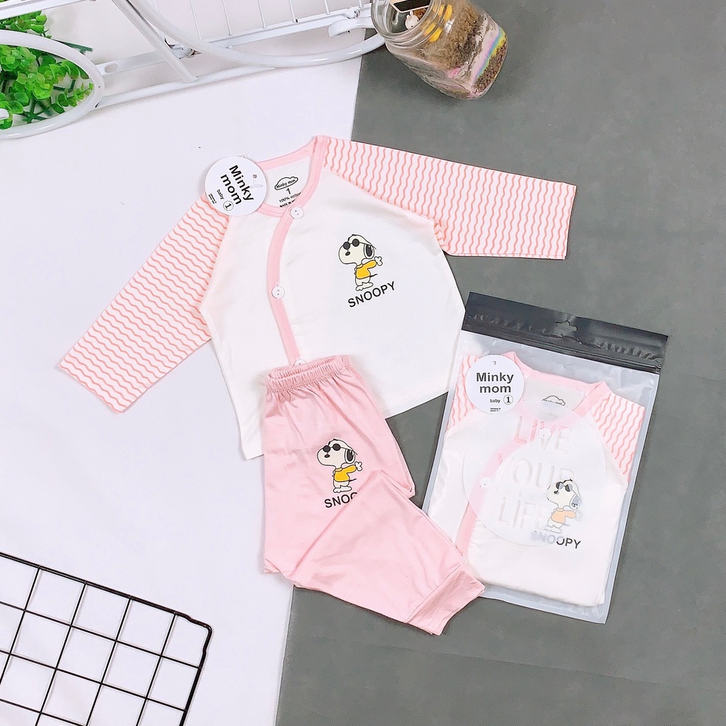 Bộ Quần Áo Sơ Sinh Cài Chéo Minky Mom .