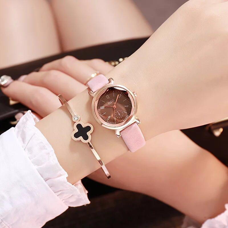 Đồng hồ thời trang nữ DZG mặt tròn dây da