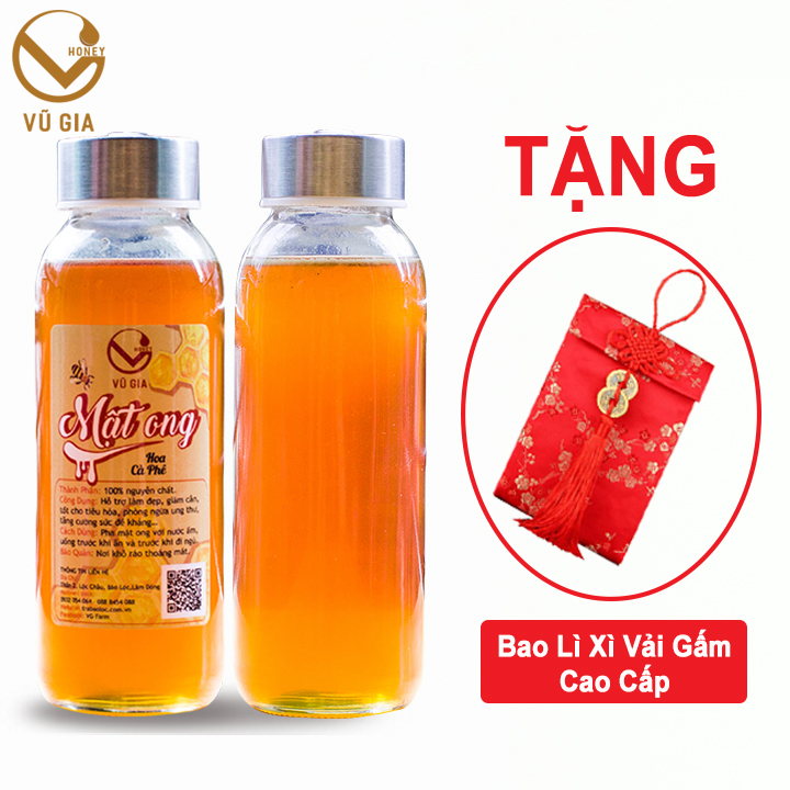 Mật Ong Hoa Cà Phê Nguyên Chất Bảo Lộc Vũ Gia (420gr/hũ ) + Tặng Bao Lì Xì Vải Gấm Cao Cấp