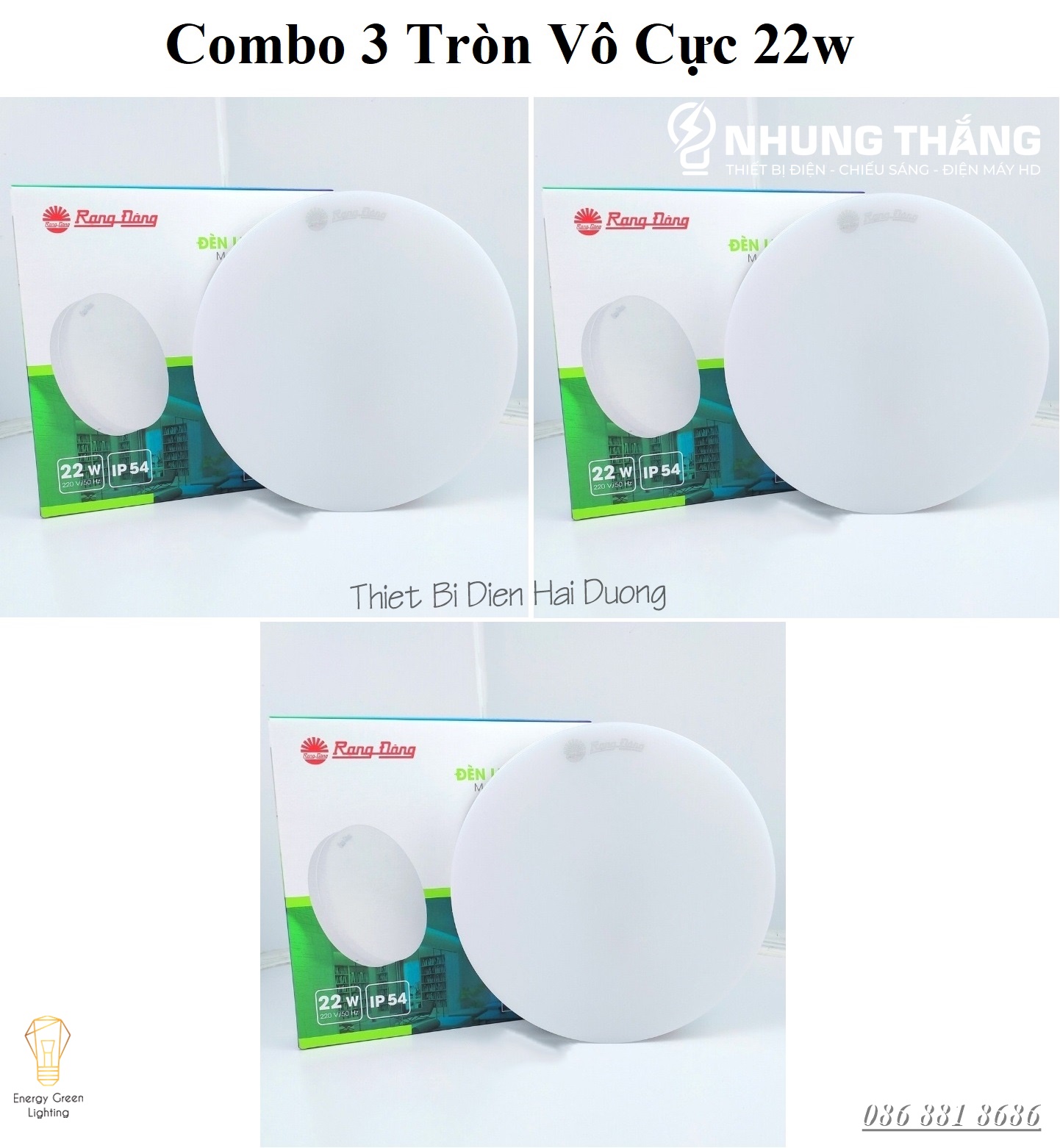 Combo 3 Đèn Led Ốp Trần Tràn Viền Vô Cực D LN12L DM 220/15W-18W-22W  Rạng Đông - Bảo Hành 2 Năm