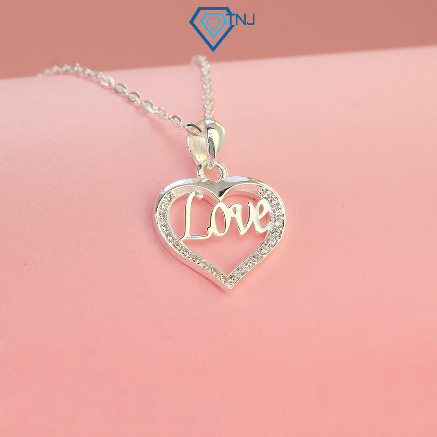 Dây chuyền bạc nữ đính đá, dây chuyền trái tim chữ Love đẹp DCN0635 - Trang Sức TNJ