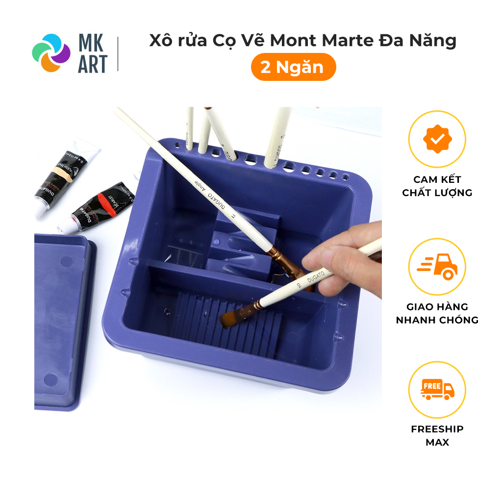 Xô rửa Cọ vẽ Mont Marte 2 Ngăn Nhựa vuông Đa năng
