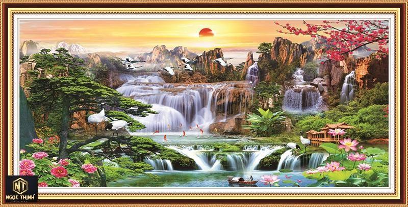 Tranh đính đá cao cấp Venus Lưu Thuỷ Sinh Tài- KT: 200x100Cm