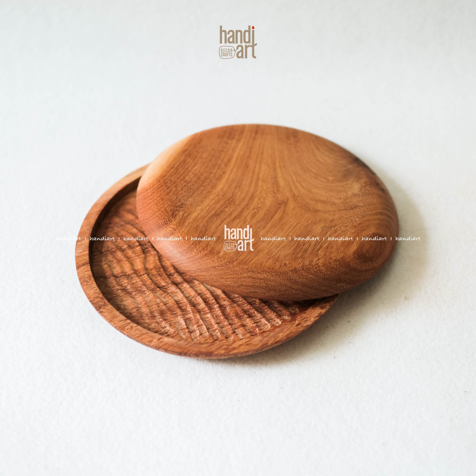 Đĩa gỗ đỏ tròn handmade, Đĩa đựng thức ăn